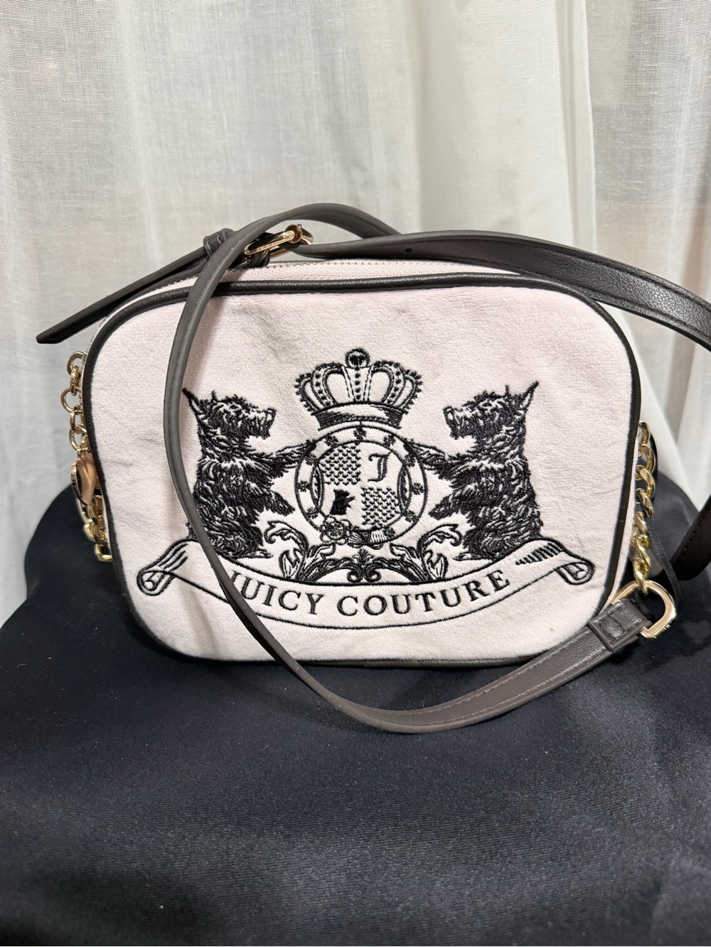 Juicy Couture Light Pink Crossbody with Black Crest Embroidery